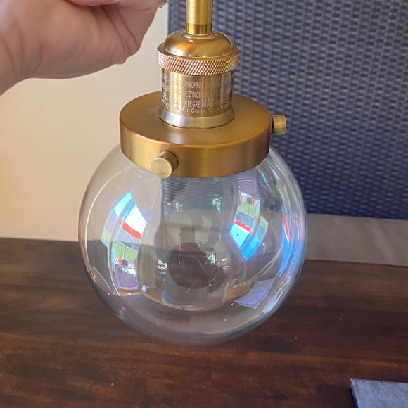 NIB- GORGEOUS BRASS WALL SCONCE WITH BLACK ARM AND GLASS GLOBE - Picture 13 of 15